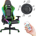 Homemiyn Gaming Chair with Speakers Video and RGB LED Lights, Pink PU Leather Ergonomic Racing Office Chair