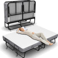 Folding Bed with Mattress 75" x 31" Cot Size Folded Bed, Rollaway Guest Bed Portable Foldable Extra Bed for Adults Daybed with 5" Memory Foam Mattress Space - Saving Sturdy Metal Grid Frame