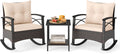 Tangkula 3 Piece Rocking Bistro Set PE Rattan Rocker Chairs with Acacia Wood Top Table