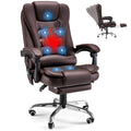 AECOJOY Office Chair with 7 Points Vibration Massage&Heat Functions, Brown Leather with Footrest