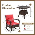 3-Piece Outdoor Wicker Rocking Chair Set, Rattan Bistro Rocker Furniture with Cushions & Pillows, Tempered Glass Coffee Table for Porch Balcony