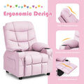 Kids Recliner Chair PU Leather Adjustable Lounge Sofa with Cup Holder, 3 Pockets & Retractable Footrest, Ergonomic Toddler Furniture Sofa