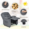 Costway Kids Youth Recliner Chair PU Leather W/Cup Holders & Side Pockets Grey