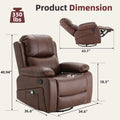 AECOJOY 360° Swivel Recliner Chair with Massage and Heat, Manual Reclining Leather Recliner Chair, Brown