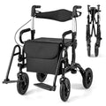 2-in-1 Folding Rollator Walker with Seat, Armrests & 9" All-Terrain Pneumatic Tires, Rolling Walker Wheelchair Combo for Seniors 300LB Capacity