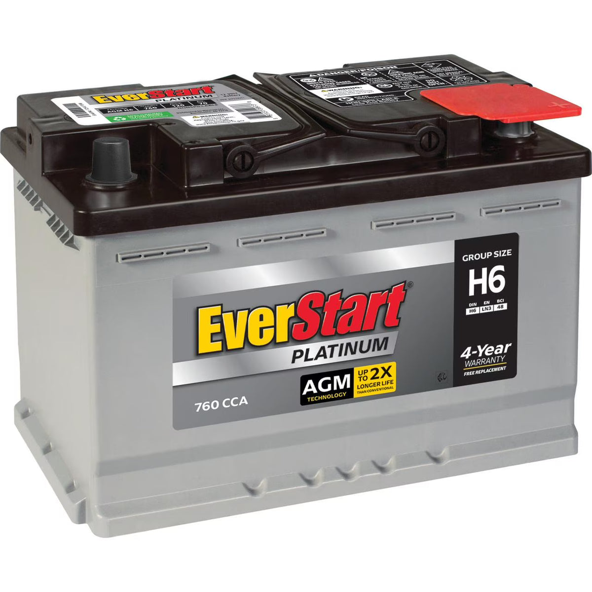 Everstart Platinum AGM Automotive Battery, Group H6 / LN3 / 48 12 Volt, 760 CCA