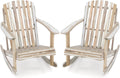Tangkula Adirondack Rocking Chair with Slatted Seat and High Fanned Back