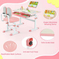 Height-Adjustable Kids Study Desk Chair Set, Tiltable Student Writing Table & Chair Set with Book Stand, Footrest