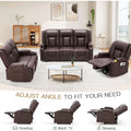 AECOJOY 3 PCS Leather Recliner Sofa Set with Swivel Massage Chair, Brown