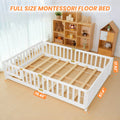 Slsy Twin Size Toddler Floor Bed, Solid Wood Montessori Bed Frame with Fence & Door Montessori Floor Bed Crib with Safety Guardrails for Girls and Boys