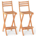 Tangkula Outdoor Portable High Top Acacia Wood Bar Height Chair with Backrest & Footrest