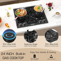 24 in Black Gas Cooktop - Built - in Dual Fuel Natural Gas & Propane Stove - 4 Burner Convertible Cooktop with Thermocouple Protection