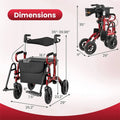 2-in-1 Folding Rollator Walker with Seat, Armrests & 9" All-Terrain Pneumatic Tires, Rolling Walker Wheelchair Combo for Seniors 300LB Capacity