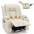 AECOJOY Massage Recliner Manual Chair with Heating & 360° Swivel Rocking Function, Cream White