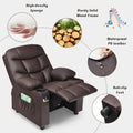 Kids Recliner Chair PU Leather Adjustable Lounge Sofa with Cup Holder, 3 Pockets & Retractable Footrest, Ergonomic Toddler Furniture Sofa