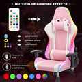 Homemiyn Gaming Chair with Speakers Video and RGB LED Lights, Pink PU Leather Ergonomic Racing Office Chair