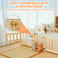 Slsy Twin Size Toddler Floor Bed, Solid Wood Montessori Bed Frame with Fence & Door Montessori Floor Bed Crib with Safety Guardrails for Girls and Boys