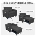 DURASPACE 3 in 1 Convertible Sleeper Chair Bed with Usb Port, Linen Pull Out Chair Indoor, Dark Gray