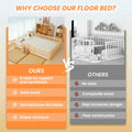 Slsy Twin Size Toddler Floor Bed, Solid Wood Montessori Bed Frame with Fence & Door Montessori Floor Bed Crib with Safety Guardrails for Girls and Boys