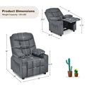 Costway Kids Youth Recliner Chair PU Leather W/Cup Holders & Side Pockets Grey
