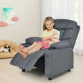 Costway Kids Youth Recliner Chair PU Leather W/Cup Holders & Side Pockets Grey