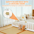 Slsy Twin Size Toddler Floor Bed, Solid Wood Montessori Bed Frame with Fence & Door Montessori Floor Bed Crib with Safety Guardrails for Girls and Boys