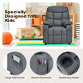 Costway Kids Youth Recliner Chair PU Leather W/Cup Holders & Side Pockets Grey