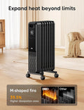 Dreo Oil Filled Radiator, Electric Radiant Heaters for Indoor Use Large Room with Remote Control, Child Lock, 4 Modes, Overheat & Tip - Over Protection, 24h Timer, Digital Thermostat, Quiet, 1500W