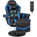 Ergonomic Gaming Recliner Chair with Massage, Retractable Footrest & Cup Holder, Height Adjustable Racing Style Swivel Video Game Chair