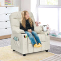 Kids Recliner Chair PU Leather Adjustable Lounge Sofa with Cup Holder, 3 Pockets & Retractable Footrest, Ergonomic Toddler Furniture Sofa