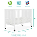 Dream on Me Quinn Full - Size Folding Crib. Removable Wheels. Modern Nursey. Adjustable Mattress Support. Patent Folding System in White