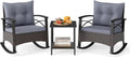 Tangkula 3 Piece Rocking Bistro Set PE Rattan Rocker Chairs with Acacia Wood Top Table