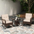 3-Piece Outdoor Wicker Rocking Chair Set, Rattan Bistro Rocker Furniture with Cushions & Pillows, Tempered Glass Coffee Table for Porch Balcony