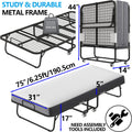 Folding Bed with Mattress 75" x 31" Cot Size Folded Bed, Rollaway Guest Bed Portable Foldable Extra Bed for Adults Daybed with 5" Memory Foam Mattress Space - Saving Sturdy Metal Grid Frame